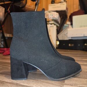 MIA Black Knit Block Heel Sock Booties